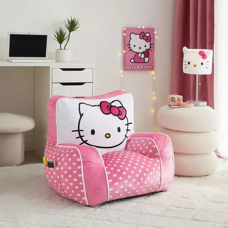 Sillón infantil de felpa y espuma comprimida, rosa