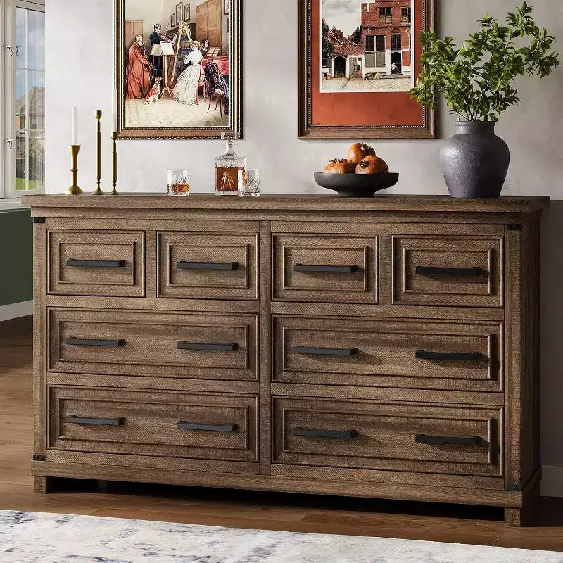 Commode de ferme de 55 à 8 tiroirs pour chambre, meuble rétro, meuble de rangement à plusieurs tiroirs, armoire en bois de style rétro