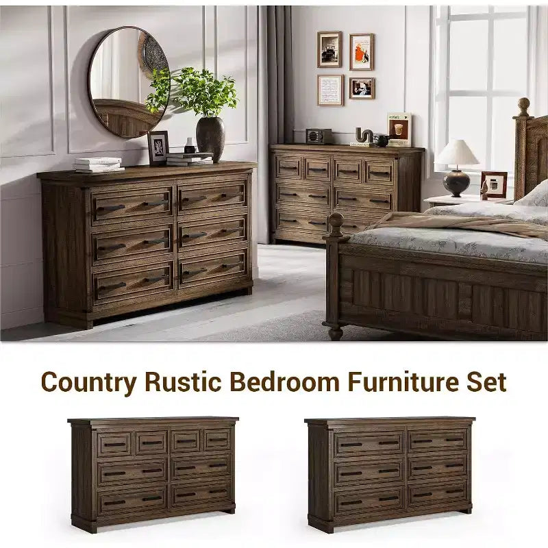55 Farmhouse-Kommode mit 8 Schubladen fürs Schlafzimmer, Retro-Schrank, Aufbewahrungsmöbel mit mehreren Schubladen, Holzschrank im Retro-Stil