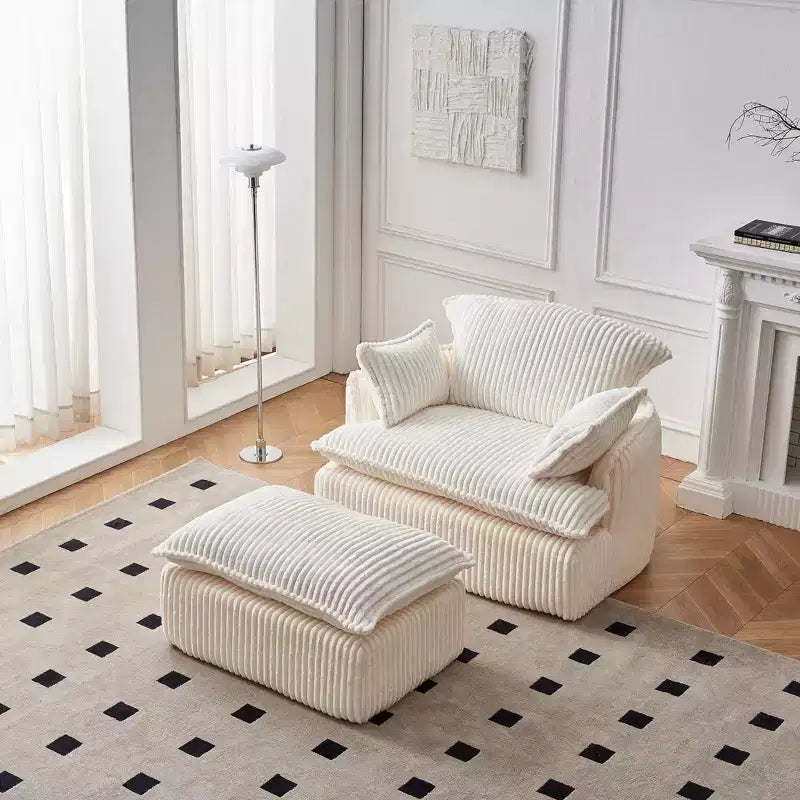 Fauteuil convertible comprimé avec pouf, fauteuil moderne en velours côtelé pour petits espaces, salon, résidence étudiante ou appartement