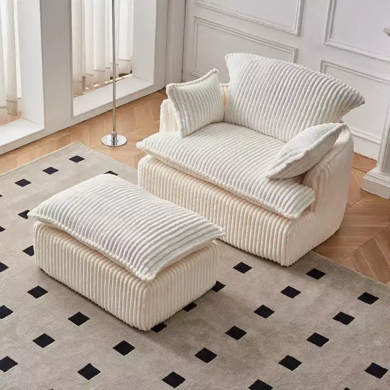 Fauteuil convertible comprimé avec pouf, fauteuil moderne en velours côtelé pour petits espaces, salon, résidence étudiante ou appartement