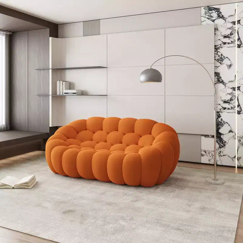 Canapé 2 places bulle de 75 pouces avec motif en nid d’abeille, tissu en maille 3D pour espaces modernes, orange