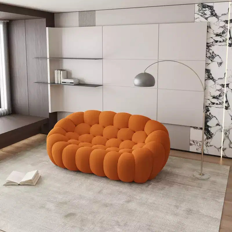 Canapé 2 places bulle de 75 pouces avec motif en nid d’abeille, tissu en maille 3D pour espaces modernes, orange
