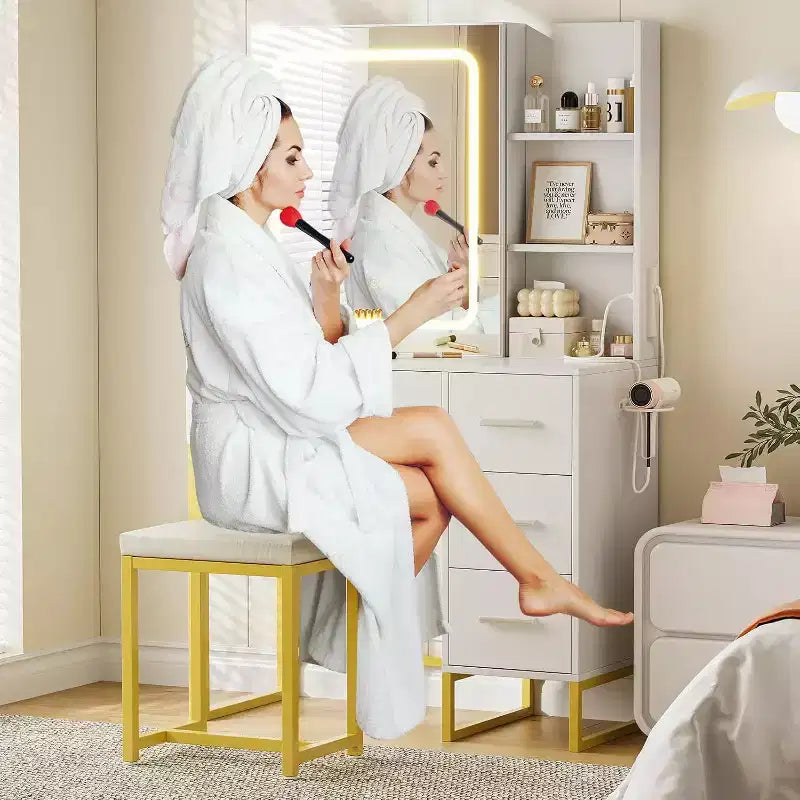 Coiffeuse avec miroir coulissant éclairé par LED, prise électrique, ensemble de coiffeuse