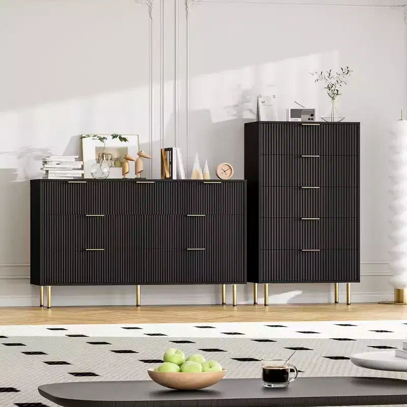 Schlafzimmerkommode, 47.9, mit 5 Schubladen, hohe Holzkommode mit Metallgriffen, kompakter Aufbewahrungsschrank für Kleiderschrank, Wohnzimmer und Eingangsbereich, Schwarz