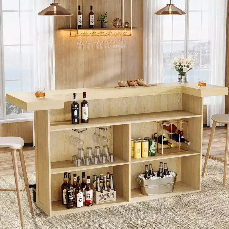 Moderner Bartisch mit 4 Ebenen, 70.9 Zoll, Hausbarschränkchen mit Glashalter und schwarzer Fußstütze