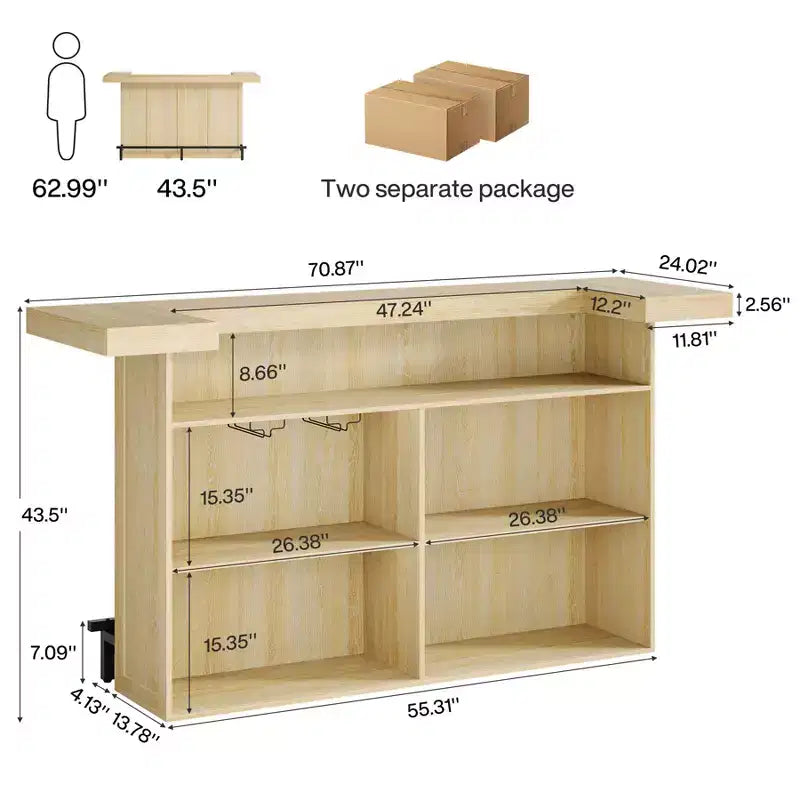 Moderner Bartisch mit 4 Ebenen, 70.9 Zoll, Hausbarschränkchen mit Glashalter und schwarzer Fußstütze
