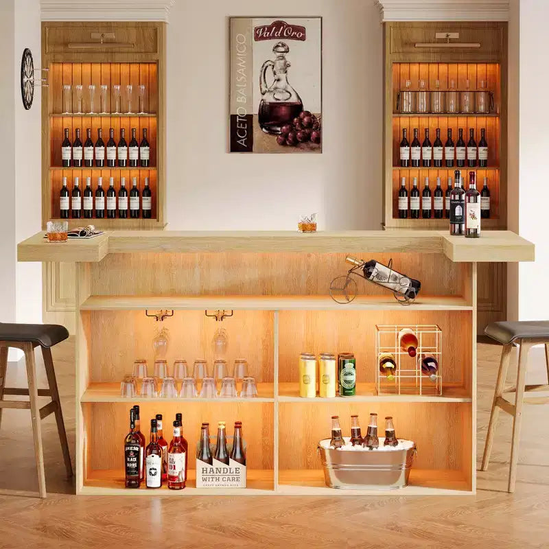 Moderner Bartisch mit 4 Ebenen, 70.9 Zoll, Hausbarschränkchen mit Glashalter und schwarzer Fußstütze
