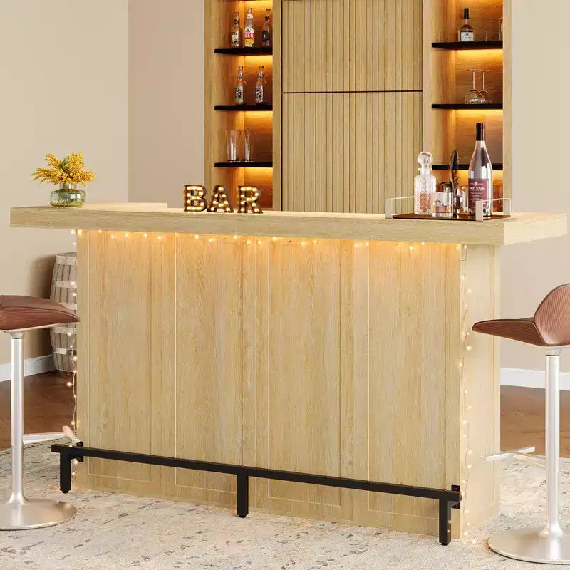 Moderner Bartisch mit 4 Ebenen, 70.9 Zoll, Hausbarschränkchen mit Glashalter und schwarzer Fußstütze