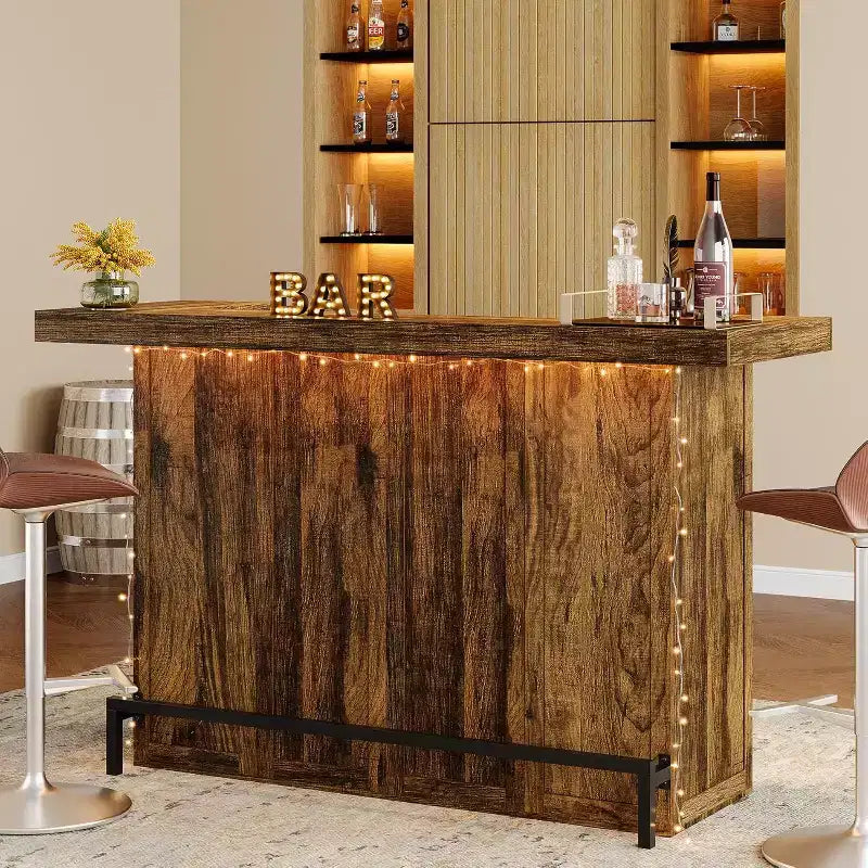 Moderner Bartisch mit 4 Ebenen, 70.9 Zoll, Hausbarschränkchen mit Glashalter und schwarzer Fußstütze