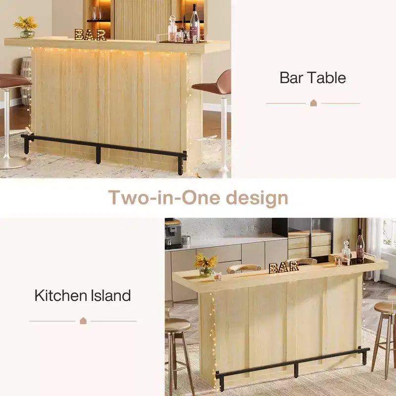 Moderner Bartisch mit 4 Ebenen, 70.9 Zoll, Hausbarschränkchen mit Glashalter und schwarzer Fußstütze