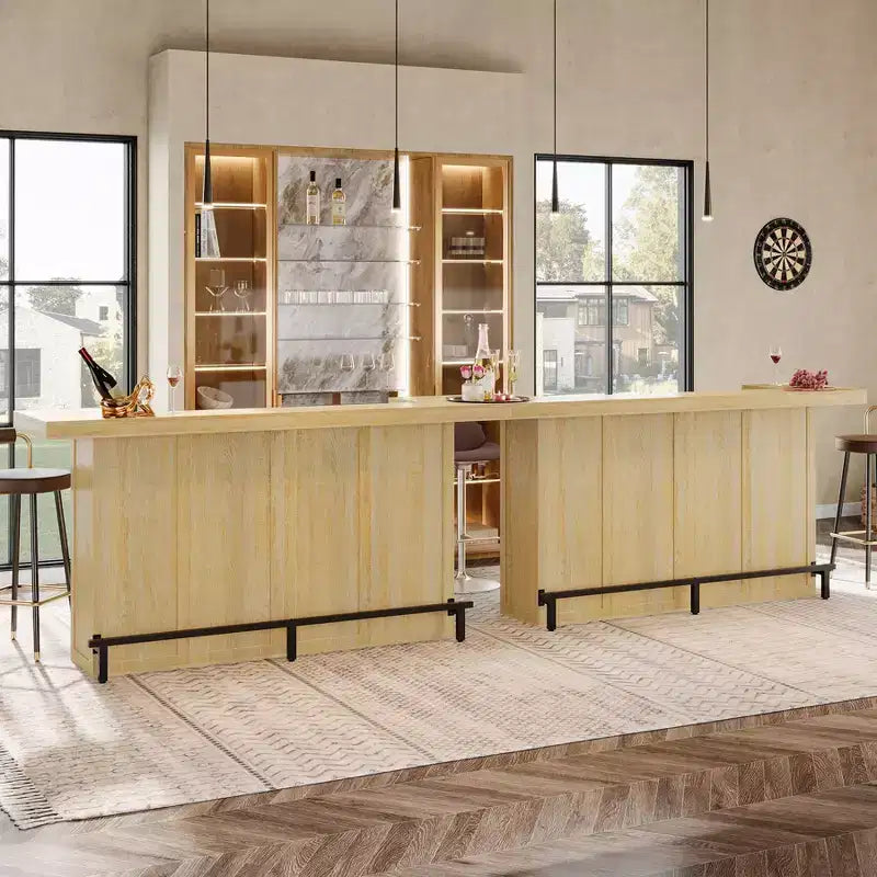Moderner Bartisch mit 4 Ebenen, 70.9 Zoll, Hausbarschränkchen mit Glashalter und schwarzer Fußstütze