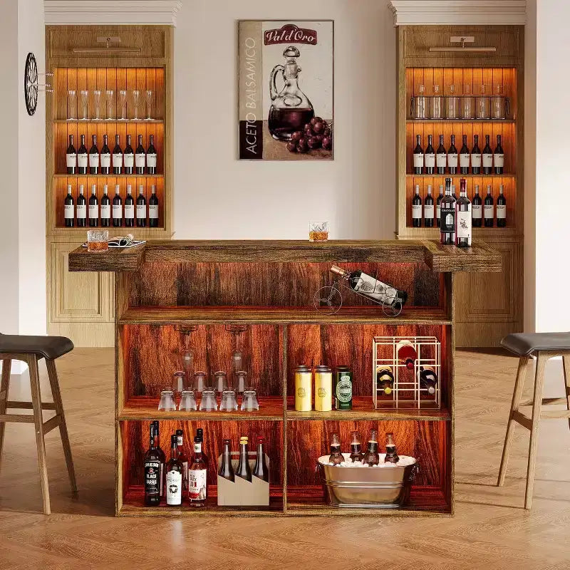Moderner Bartisch mit 4 Ebenen, 70.9 Zoll, Hausbarschränkchen mit Glashalter und schwarzer Fußstütze