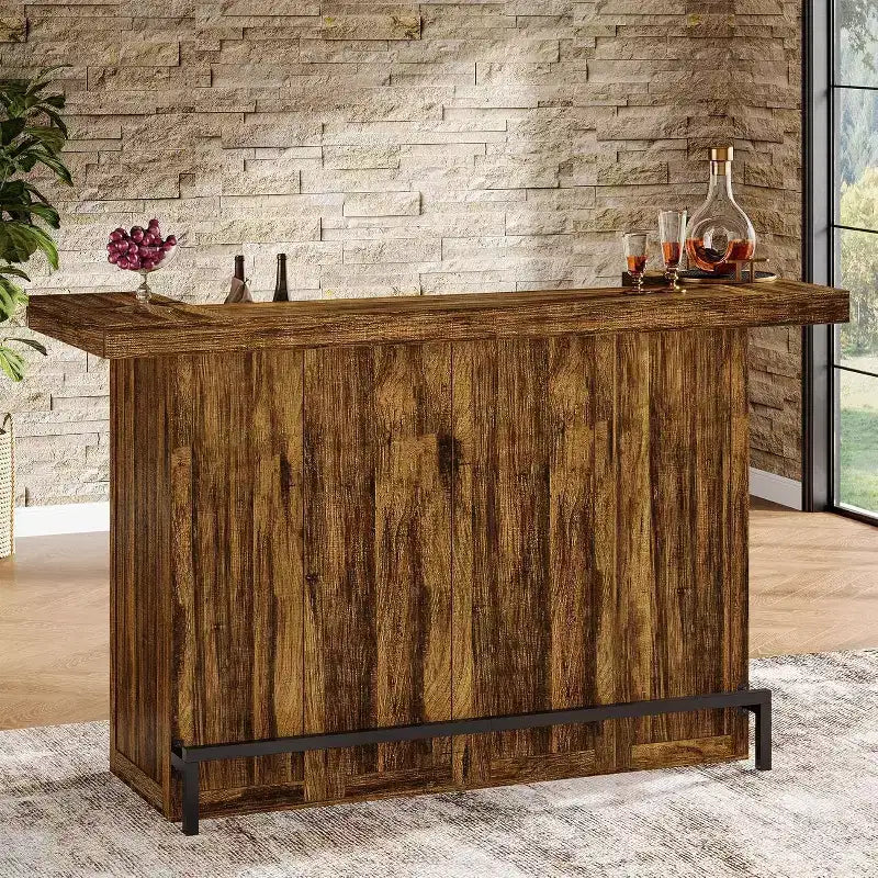 Moderner Bartisch mit 4 Ebenen, 70.9 Zoll, Hausbarschränkchen mit Glashalter und schwarzer Fußstütze