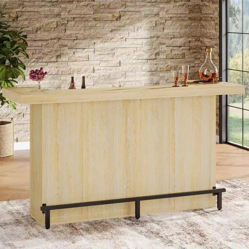Moderner Bartisch mit 4 Ebenen, 70.9 Zoll, Hausbarschränkchen mit Glashalter und schwarzer Fußstütze