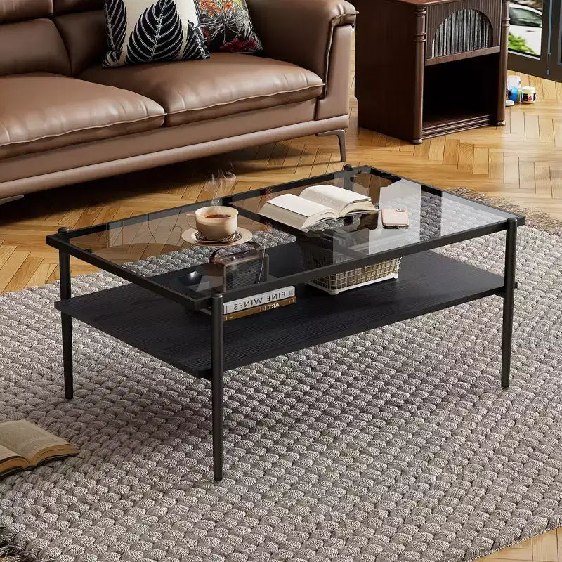 Rechteckiger Couchtisch mit grauer Tischplatte aus gehärtetem Glas und weißen Beinen, moderner Tisch für das Wohnzimmer