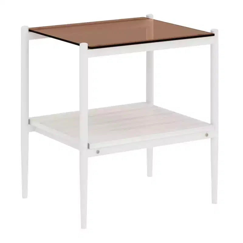 Ensemble de 2 tables d'appoint rectangulaires, plateau en verre trempé avec couche de MDF, verre marron