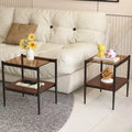 Ensemble de 2 tables d'appoint rectangulaires, plateau en verre trempé avec couche de MDF, verre marron