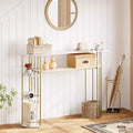 Table console de 43.5, table dorée étroite pour canapé et entrée avec rangement et étagères, table moderne à placer derrière le canapé ou dans le couloir, meuble pour chambre