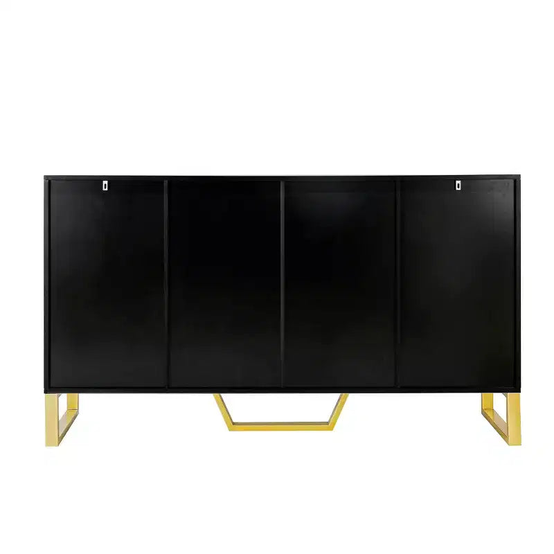 Aparador con 4 puertas, tiradores metálicos y estantes ajustables para el comedor, negro