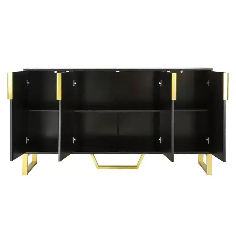 Aparador con 4 puertas, tiradores metálicos y estantes ajustables para el comedor, negro