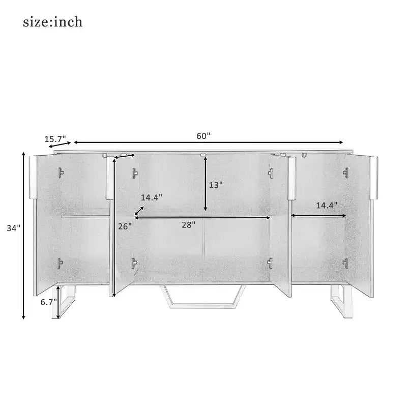 Aparador con 4 puertas, tiradores metálicos y estantes ajustables para el comedor, negro