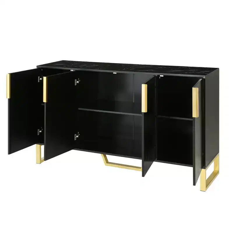 Aparador con 4 puertas, tiradores metálicos y estantes ajustables para el comedor, negro