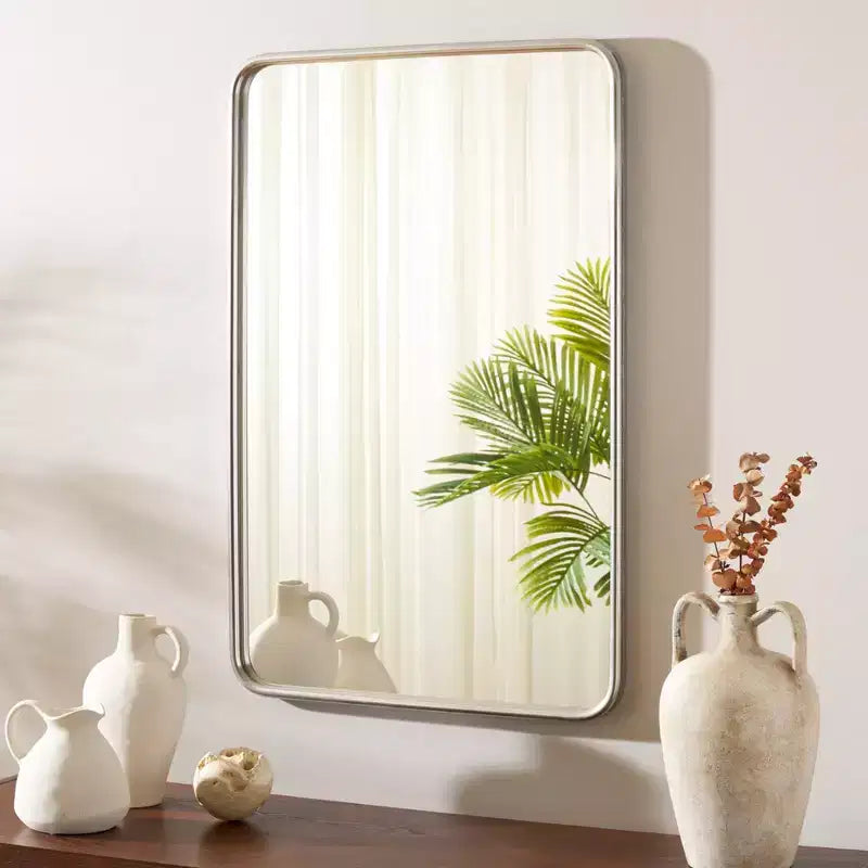 Miroir à base chromée de 24 x 36, miroir mural rectangulaire, cadre chromé élégant pour salle de bains et entrée