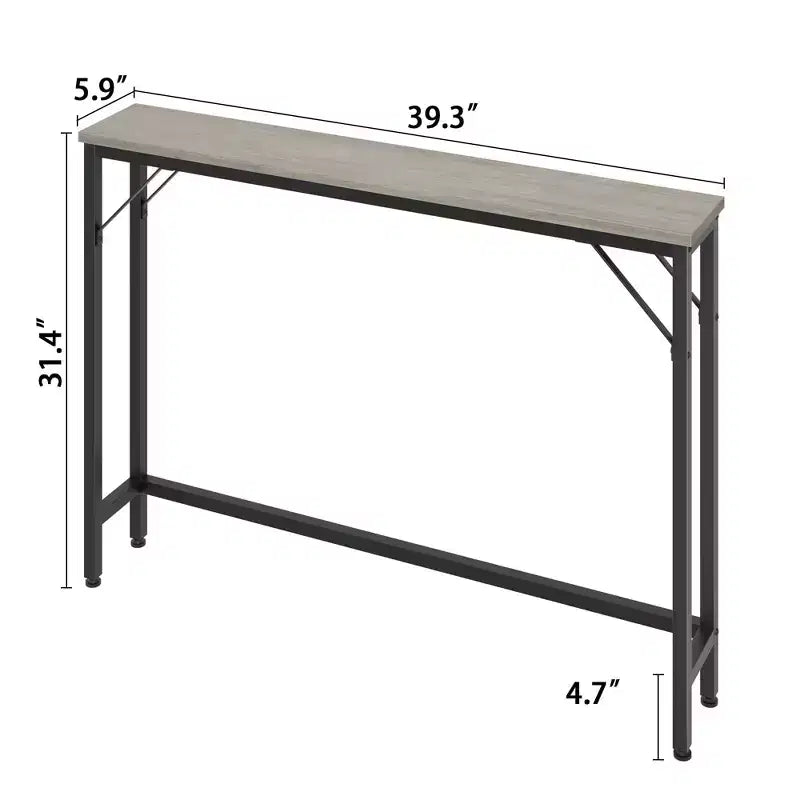 Console étroite, table de canapé de 39.4, derrière le canapé pour le salon, table industrielle pour entrée, gris