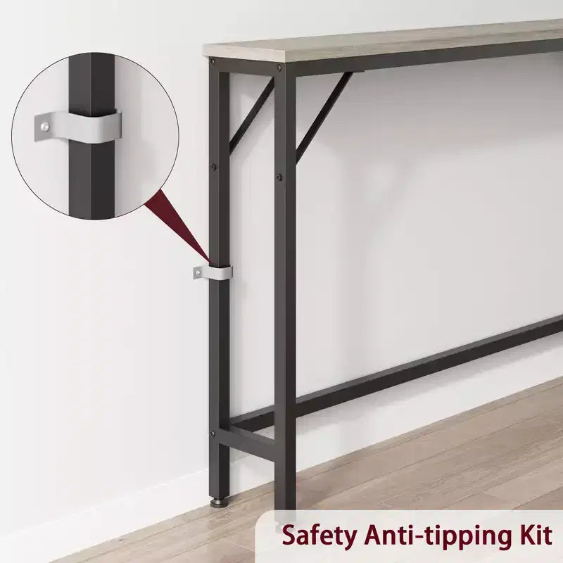Schmaler Konsolentisch, 39.4 Sofatisch, Tisch hinter dem Sofa fürs Wohnzimmer, Flurtisch im Industrial-Stil für den Eingangsbereich, Grau