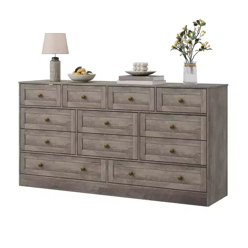 Kommode mit 12 Schubladen fürs Schlafzimmer, 61W Holzkommode mit Metallgriffen, TV-Kommode für Fernseher bis 65, Organizer zur Kleideraufbewahrung