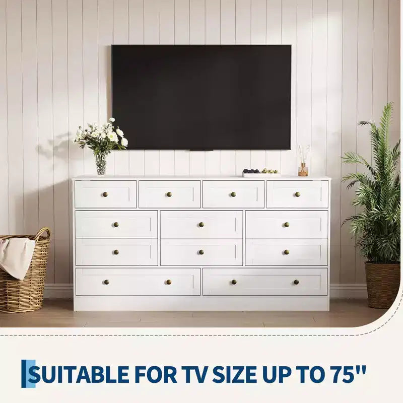 Kommode mit 12 Schubladen fürs Schlafzimmer, 61W Holzkommode mit Metallgriffen, TV-Kommode für Fernseher bis 65, Organizer zur Kleideraufbewahrung