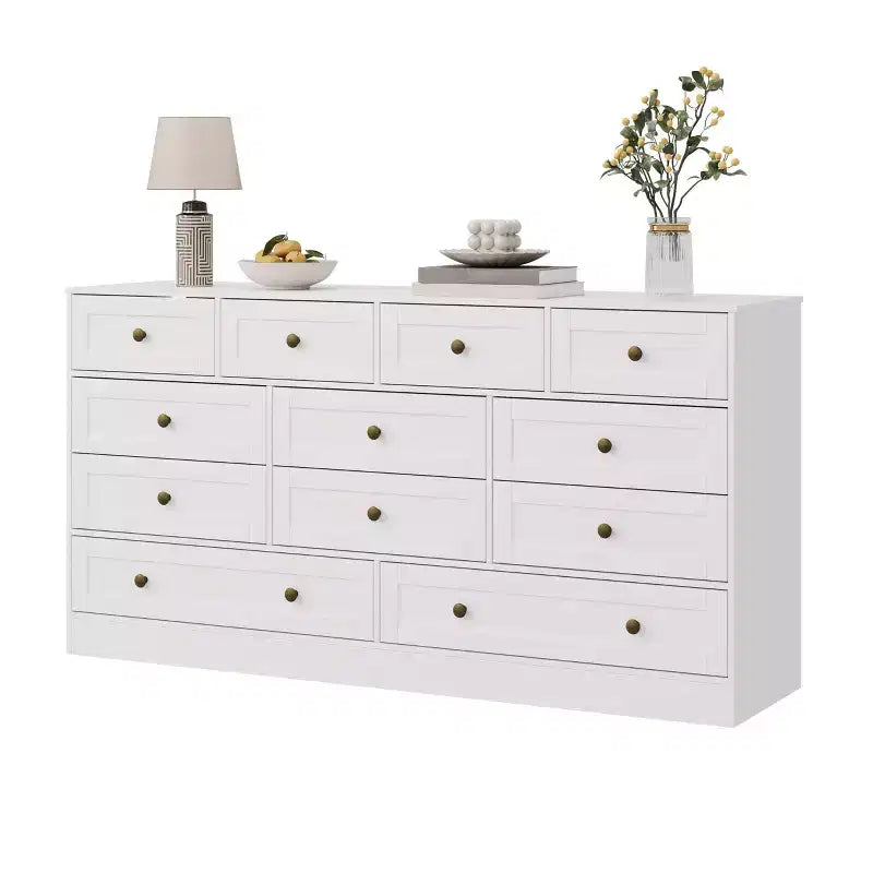 Kommode mit 12 Schubladen fürs Schlafzimmer, 61W Holzkommode mit Metallgriffen, TV-Kommode für Fernseher bis 65, Organizer zur Kleideraufbewahrung