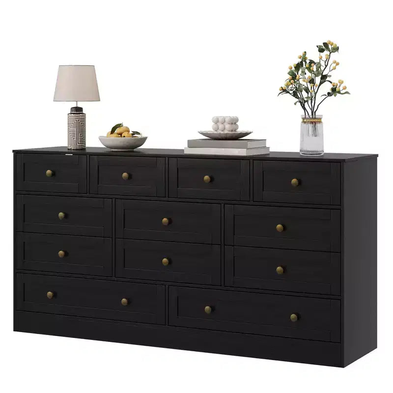 Kommode mit 12 Schubladen fürs Schlafzimmer, 61W Holzkommode mit Metallgriffen, TV-Kommode für Fernseher bis 65, Organizer zur Kleideraufbewahrung