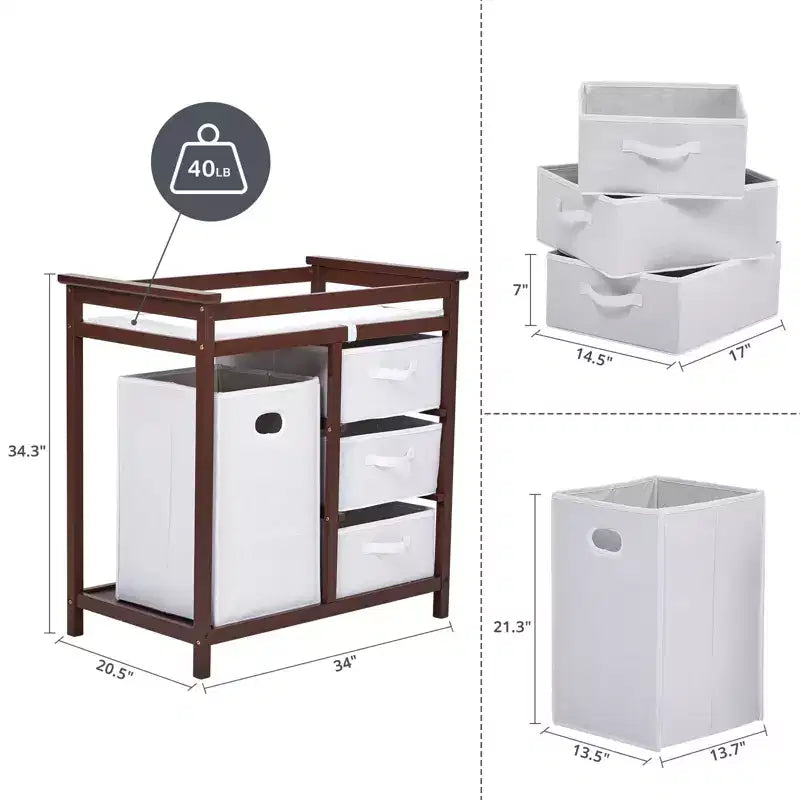 Table à langer, station pour bébé avec panier à linge, rangement à paniers à 3 tiroirs