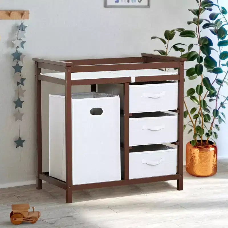 Table à langer, station pour bébé avec panier à linge, rangement à paniers à 3 tiroirs