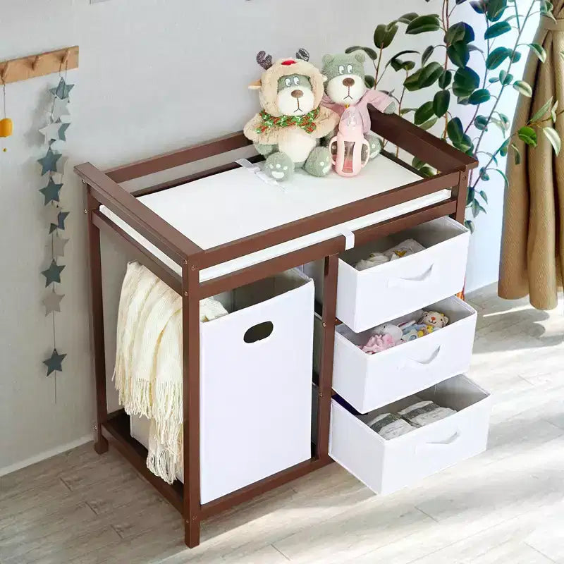 Table à langer, station pour bébé avec panier à linge, rangement à paniers à 3 tiroirs