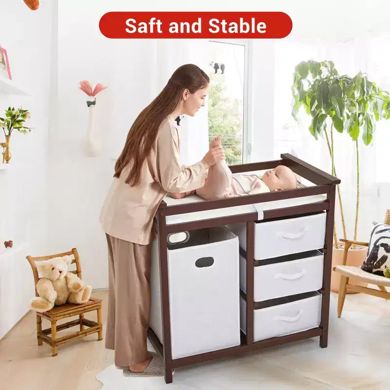 Table à langer, station pour bébé avec panier à linge, rangement à paniers à 3 tiroirs