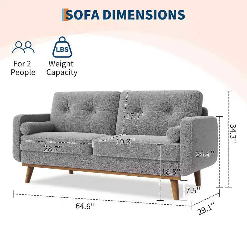Canapé moderne, confortable pour le salon, canapé 2 places à assise profonde, revêtement en polaire pour petits espaces