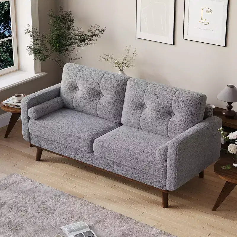 Canapé moderne, confortable pour le salon, canapé 2 places à assise profonde, revêtement en polaire pour petits espaces
