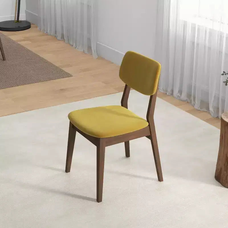 Juego de 2 sillas de comedor de terciopelo amarillo oscuro, patas de madera maciza, asiento y respaldo acolchados, sillas auxiliares sin brazos para cocina, comedor o sala de estar