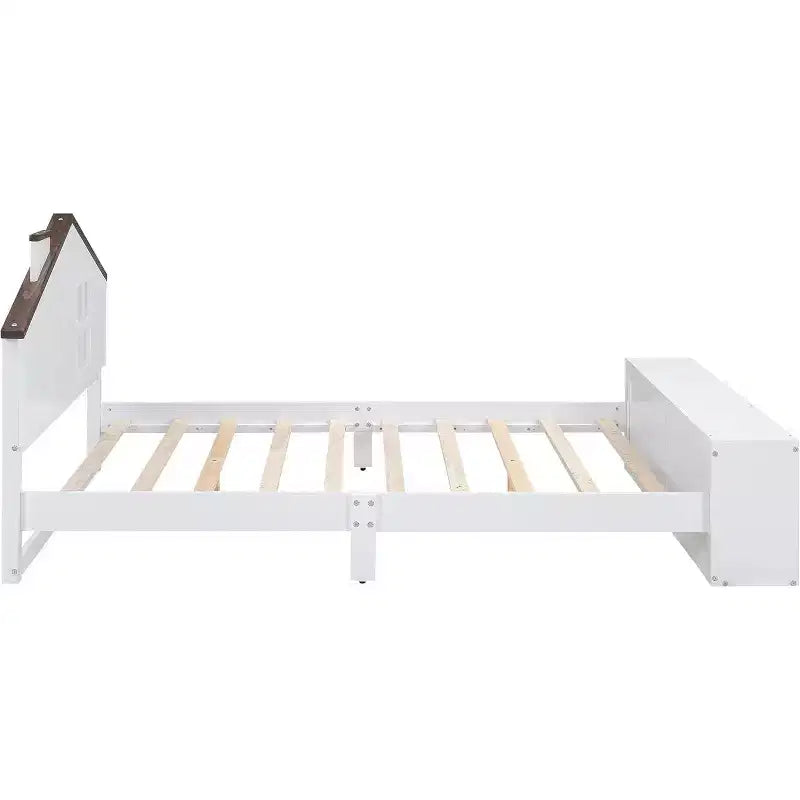 Estructura de cama matrimonial con cajones de almacenamiento y luz LED, cama de plataforma de madera moderna blanca para dormitorio de niños y adolescentes
