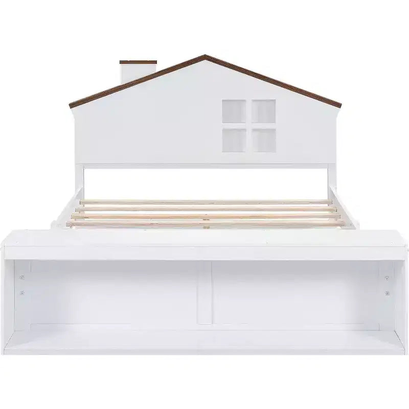 Estructura de cama matrimonial con cajones de almacenamiento y luz LED, cama de plataforma de madera moderna blanca para dormitorio de niños y adolescentes