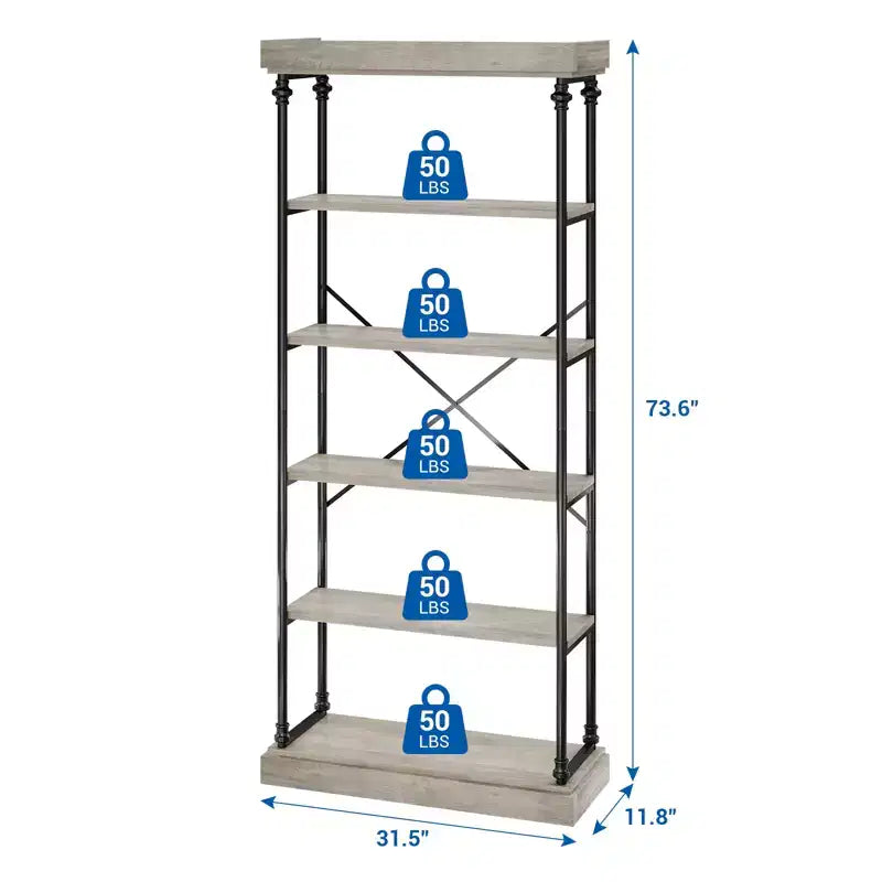 Estantería de 5 niveles con estructura de metal, independiente y abierta, para dormitorio, sala de estar y oficina en casa