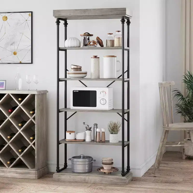Estantería de 5 niveles con estructura de metal, independiente y abierta, para dormitorio, sala de estar y oficina en casa
