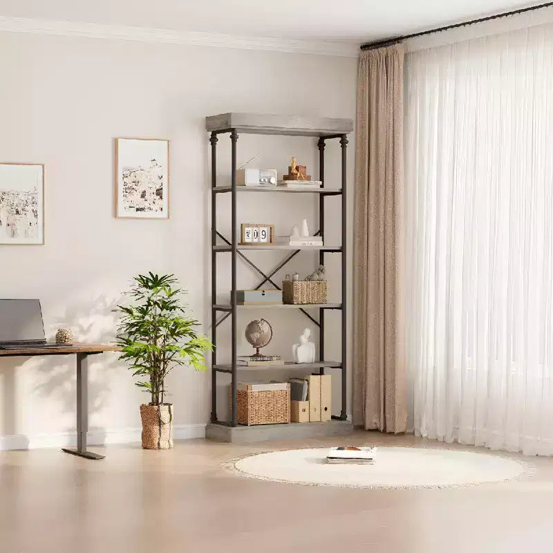 Estantería de 5 niveles con estructura de metal, independiente y abierta, para dormitorio, sala de estar y oficina en casa