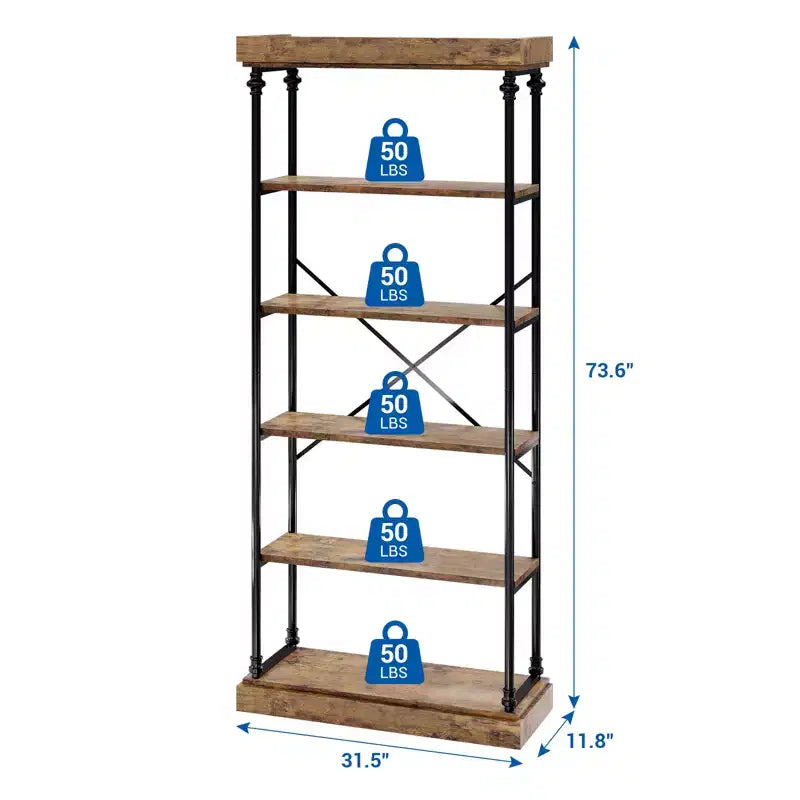 Bibliothèque à 5 niveaux, étagère de rangement avec cadre en métal, bibliothèque autoportante ouverte pour chambre, salon ou bureau à domicile