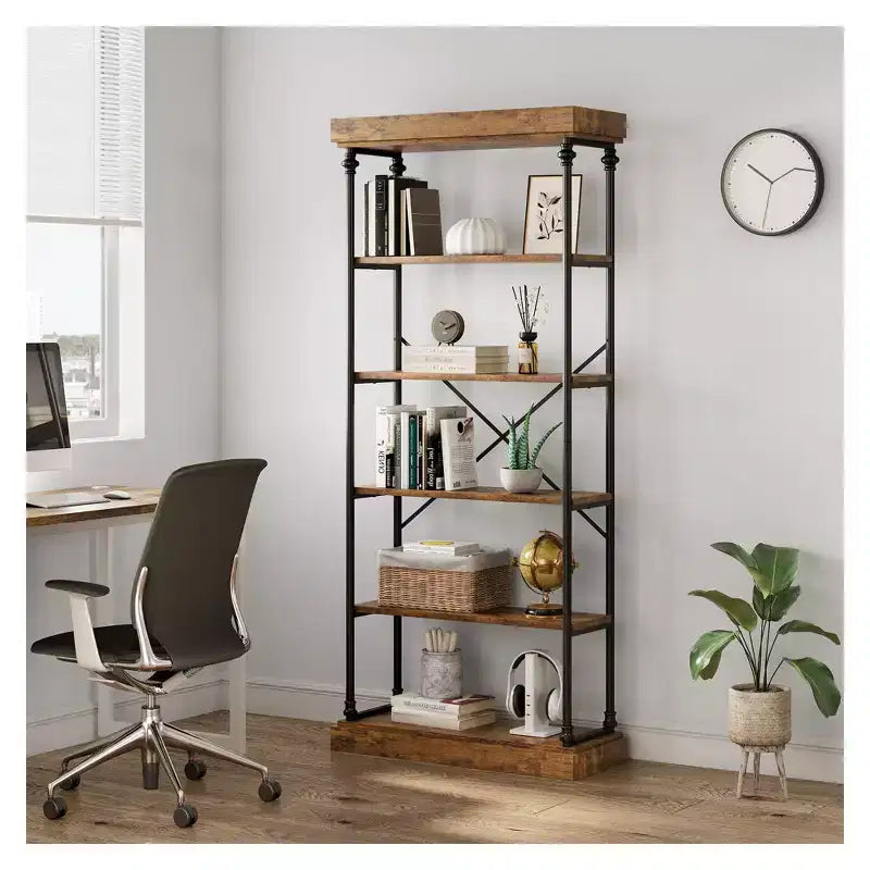 Bibliothèque à 5 niveaux, étagère de rangement avec cadre en métal, bibliothèque autoportante ouverte pour chambre, salon ou bureau à domicile