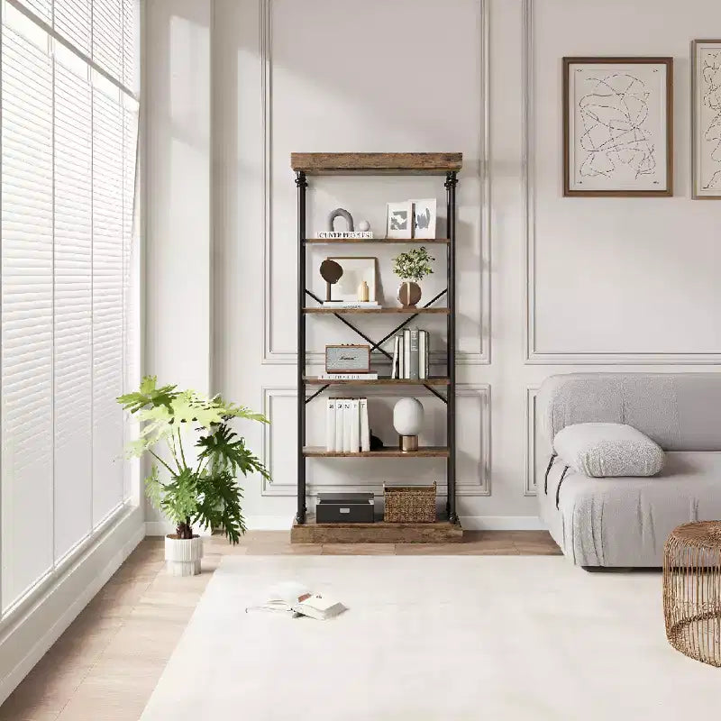 Estantería de 5 niveles con estructura de metal, independiente y abierta, para dormitorio, sala de estar y oficina en casa