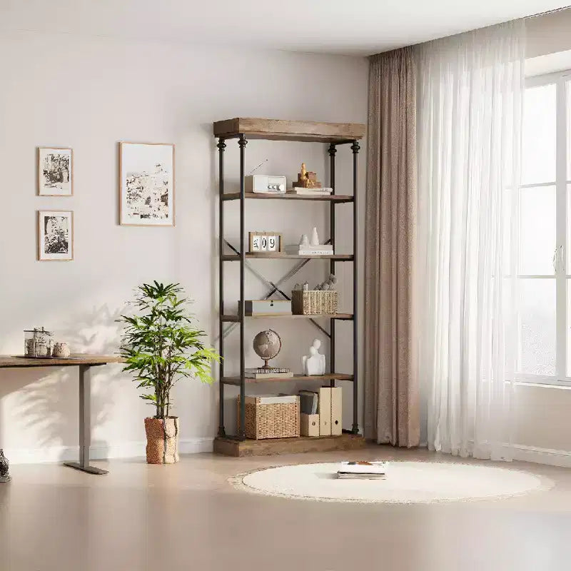 Bibliothèque à 5 niveaux, étagère de rangement avec cadre en métal, bibliothèque autoportante ouverte pour chambre, salon ou bureau à domicile